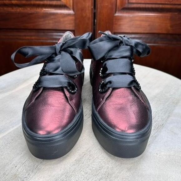 Kennel & Schmenger Metallic Leather Sneakers Women’s 5.5 Ribbon Lace Burgundy - Picture 12 of 14
